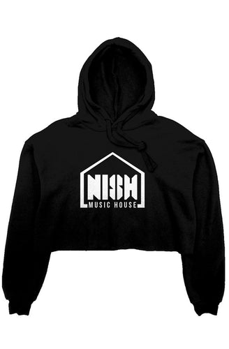 crop fleece hoodie black